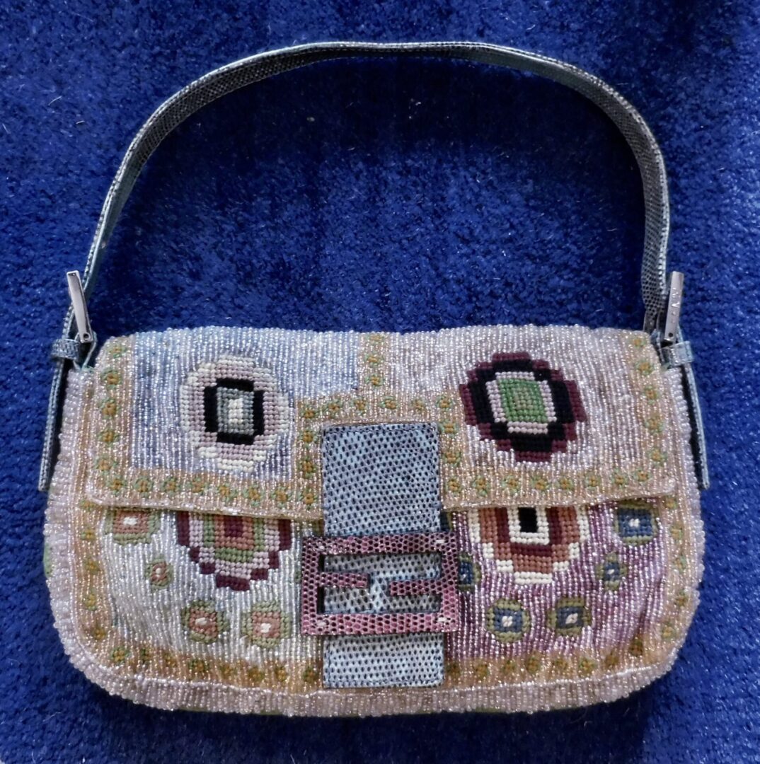 Beaded Fendi bag with geometric design.