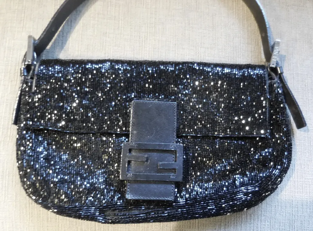 Black beaded Fendi handbag with flap