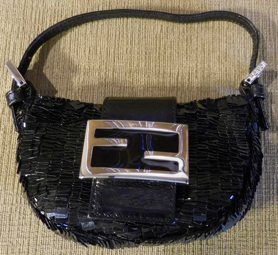 Black Fendi handbag with sequined detail.