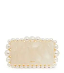 White pearl embellished clutch bag.