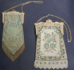 Two vintage beaded handbags with chains.